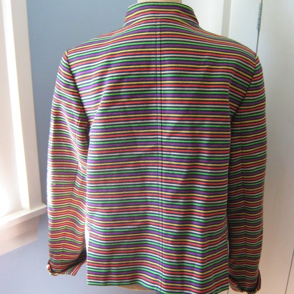 Talbots Navy Multi-colored Striped Jacket with Pockets - Picture 2 of 6
